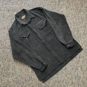 Vintage Harley Davidson Mens Large Black Corduroy Button Up Shirt Long Sleeve L